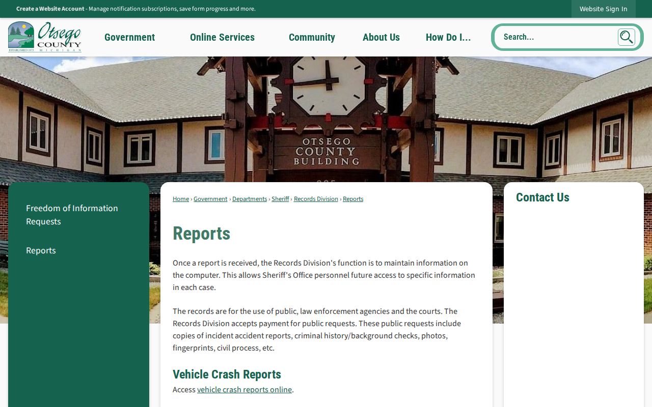 Otsego County arrest incident report access page