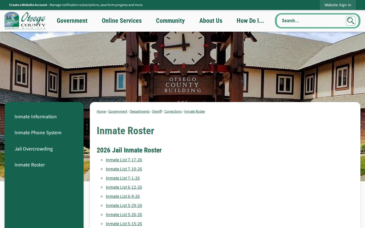 Otsego County arrest history inmate roster index