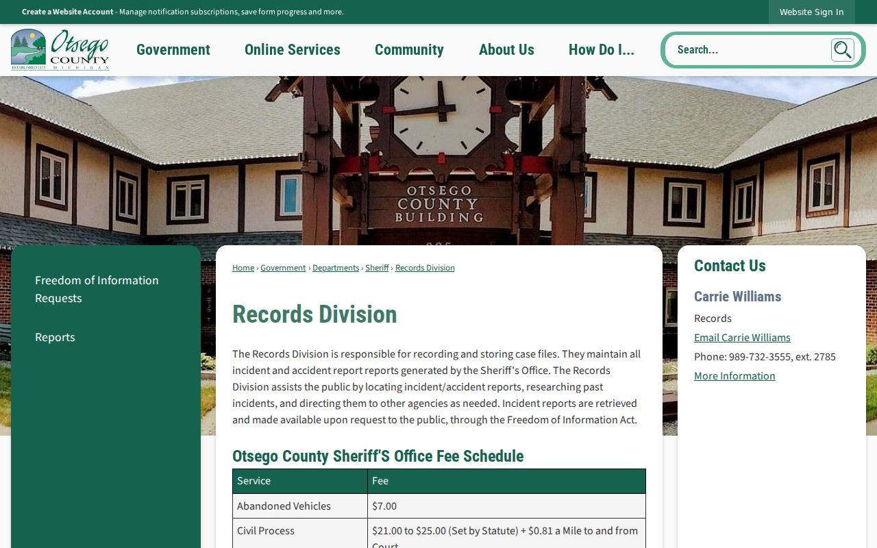 Otsego County Sheriff arrest records division