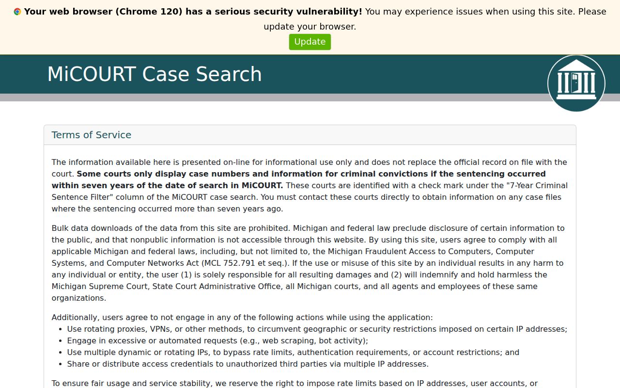 MiCOURT search for Otsego County criminal court cases