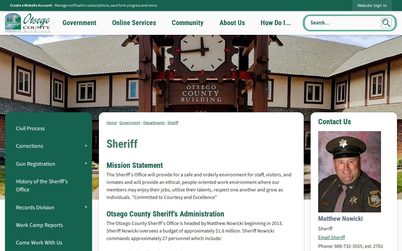 Otsego County Sheriff criminal history records office
