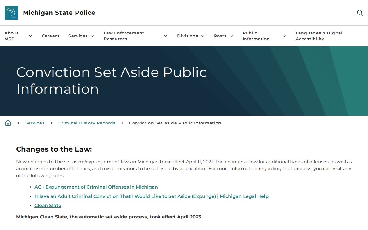 Otsego County criminal record Michigan conviction set-aside process