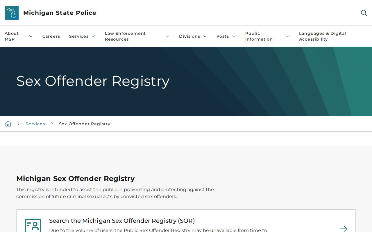 Otsego County sex offender registry information from Michigan State Police