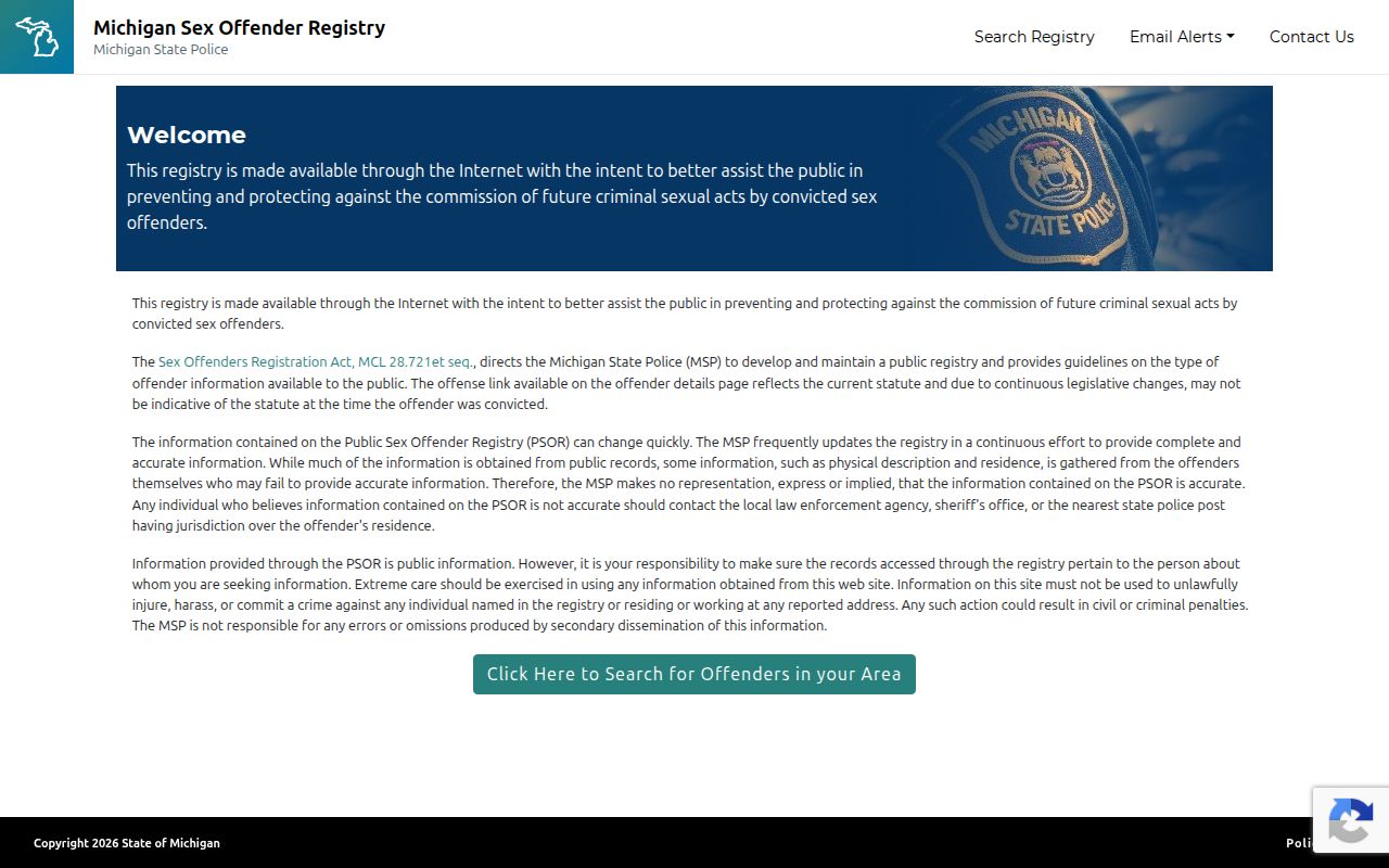 Otsego County sex offender check fields on Michigan PSOR