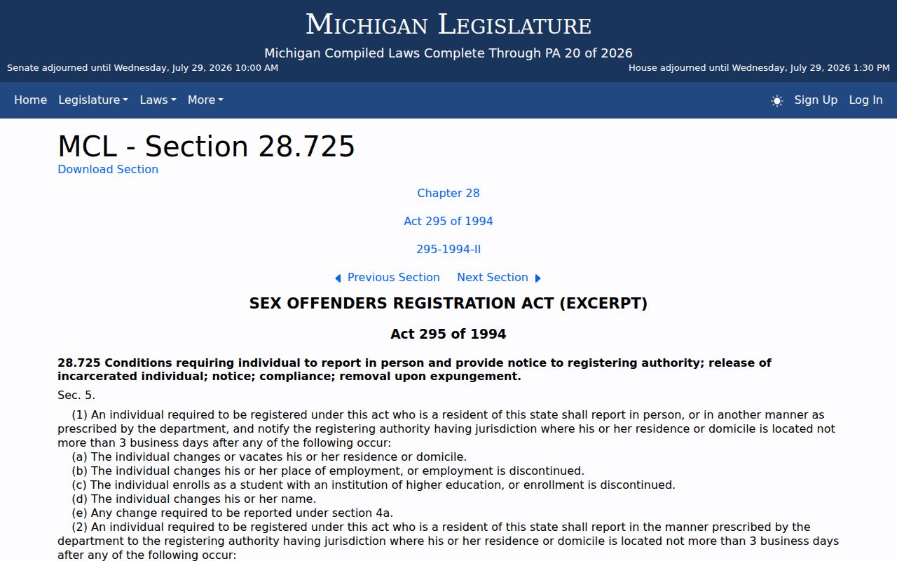 Otsego County sex offender registration duties and duration law