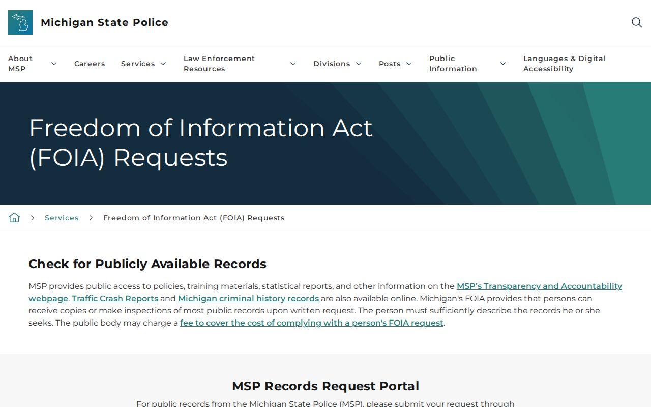 Vanderbilt criminal records through Michigan State Police FOIA